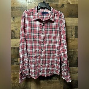 Nautica Men’s XL Classic Fit Plaid Button-Up Shirt Long Sleeve Red Blue